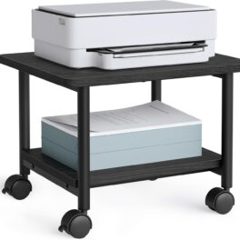 VASAGLE Printer Stand with Locking Wheels, Industrial Mobile Cart, Under Desk Printer Table for Home Office, 18.9 x 15.7 x 13.4 Inches, Storage Shelf, 2-Tier, Ebony Black