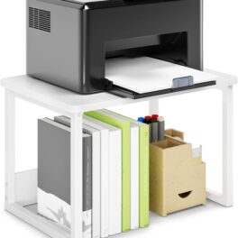 MARTY Printer Stand with Storage for Desk, Desktop Printer Stand Shelf Organzier for Home/Office Heavy Duty Printer Riser Under Desk Small Printer Table for Fax Machine Copier Scanner(White)